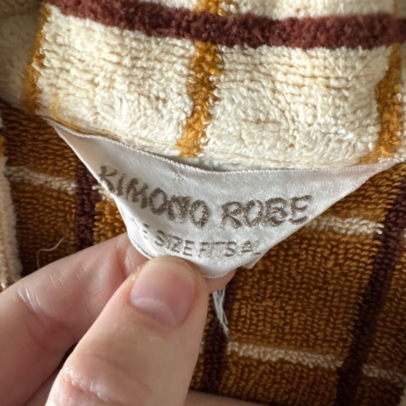 Vintage Heavyweight Terry Check Kimono Robe One Size - Picture 5 of 7